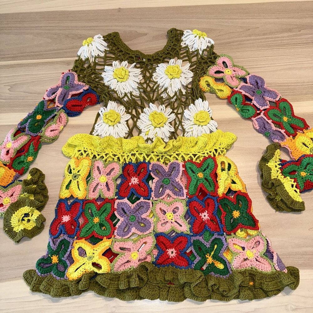 Celia B Galena Green Multi Crochet Long Sleeve Mini Dress Women's X-Small XS - Picture 8 of 8